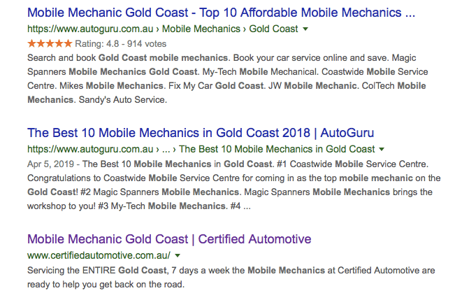 google listings - Booking websites Service – Mobile Mechanic Gold Co