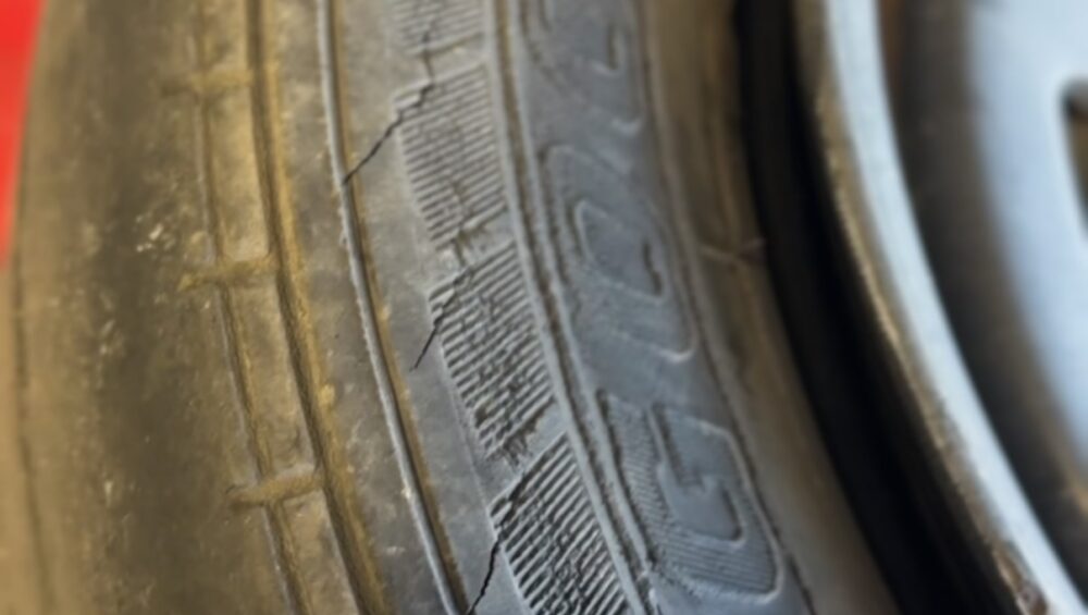 Severe cracking across the sidewall of a Toyota HiAce tyre