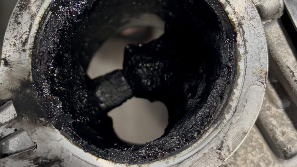Carbon build-up choking the opening of a VW Amarok EGR valve