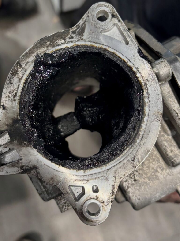 Carbon build-up choking the opening of a VW Amarok EGR valve