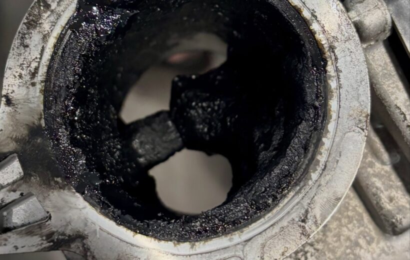 Carbon build-up choking the opening of a VW Amarok EGR valve